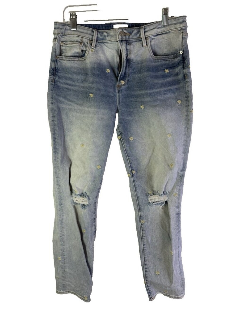 Driftwood Gizelle Jeans Floral Embroidered Cropped Distressed